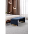 thumbnail image 3 of Loveseat Ottoman, Modern Boucle Upholstered Footstool Shoe Bench with Solid Wood Frame and Golden Metal Legs, Entryway Bedroom Bench End of Bed Bench for Living Room, Support Up to 200lbs, Dark Blue, 3 of 7