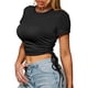 thumbnail image 1 of Pntutb Mujer Casual Manga Corta Cuello Redondo Corto Color Sólido Cordón Blusa tops Pntutb Pntutb-7485, 1 of 9