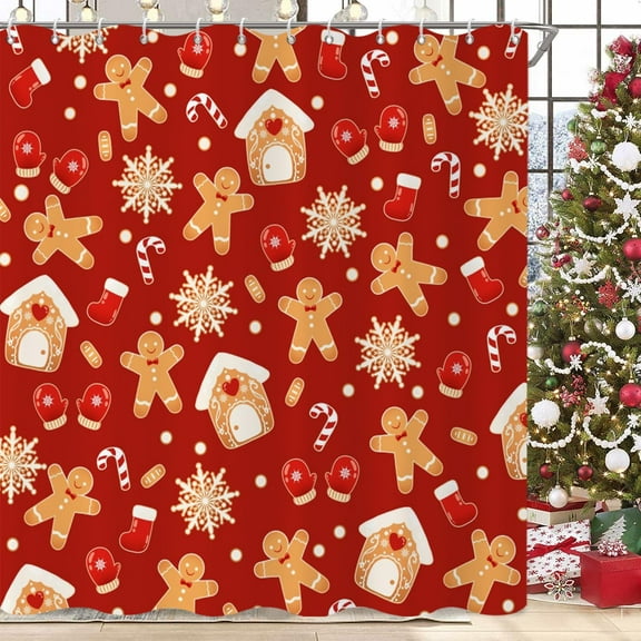Christmas Shower Curtain Christmas Bathroom Shower Curtain Waterproof with 12 PCS Hooks 60x72 Inch
