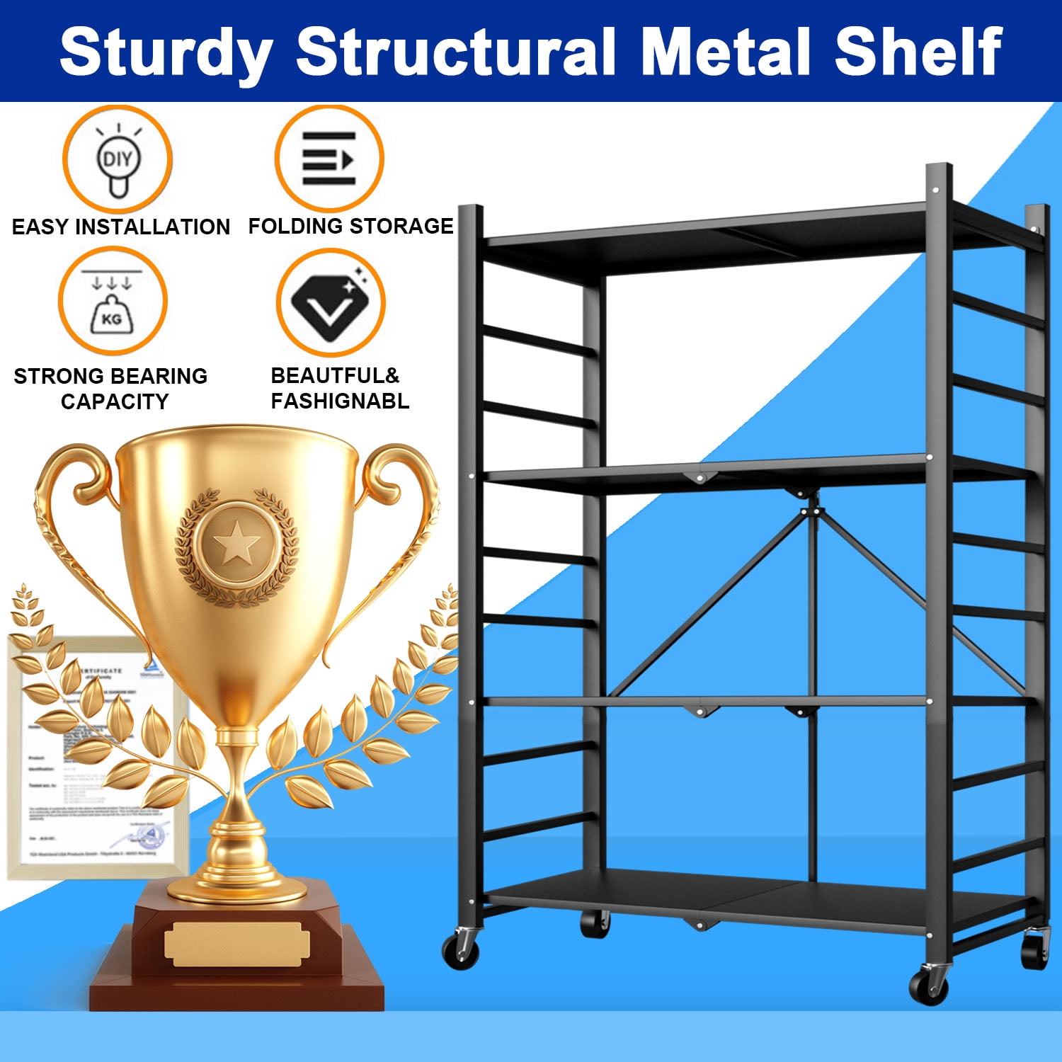 Camkey Foldable 4-Tier Metal Storage Shelves