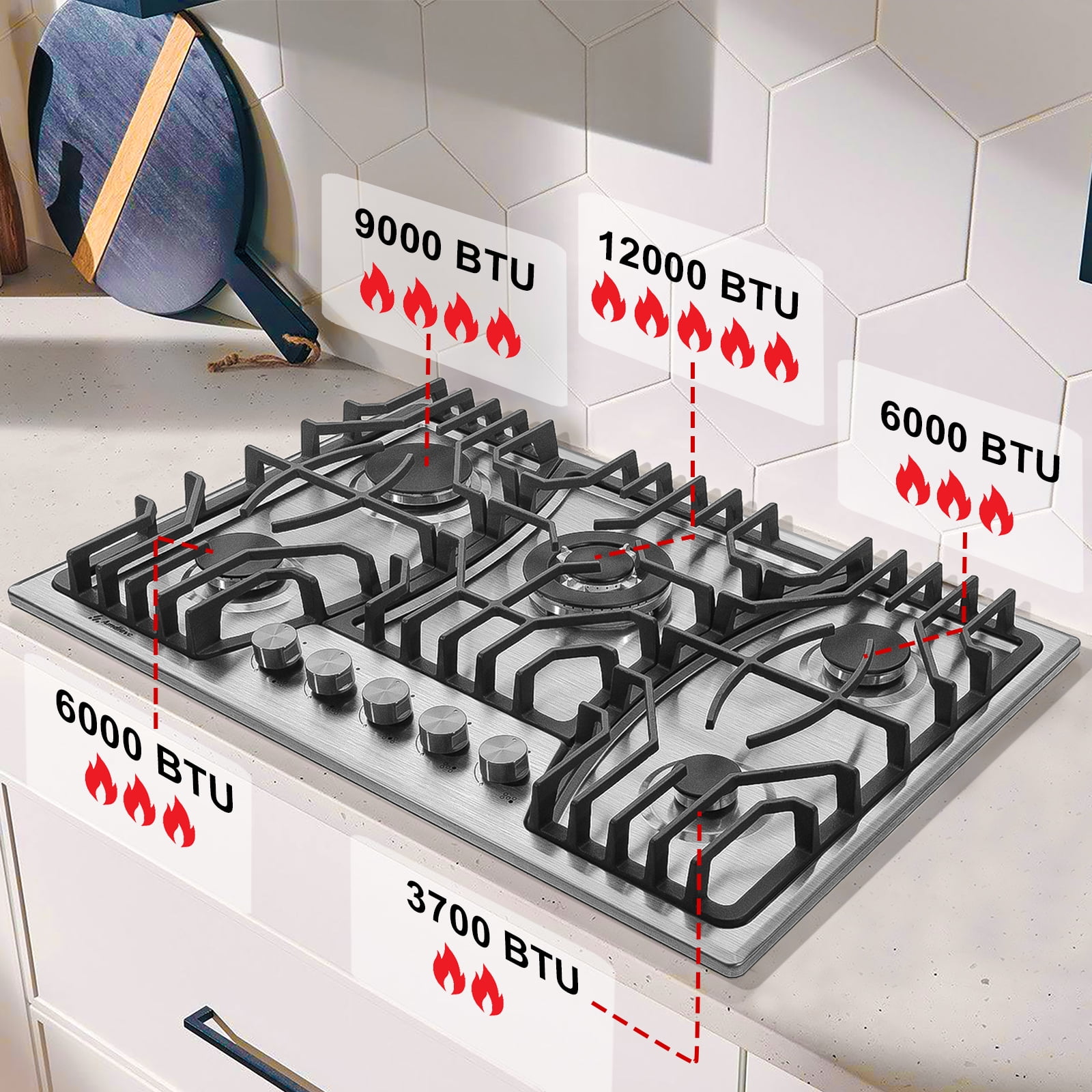 Amdievc 30 inch Gas Cooktop NG/LPG Dual Fuel Gas Stove top with Thermocouple Protection, Stainless Steel Gas Stove Top for Kitchen RV