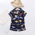 thumbnail image 2 of Odeerbi Kids Boys Girls 2 Piece Pajamas Set Cartoon Satin Sleepwear Fashion Casual Short Sleeve Tops Turndown Neck Collar Botton Printed Shorts Sets Navy, 2 of 3