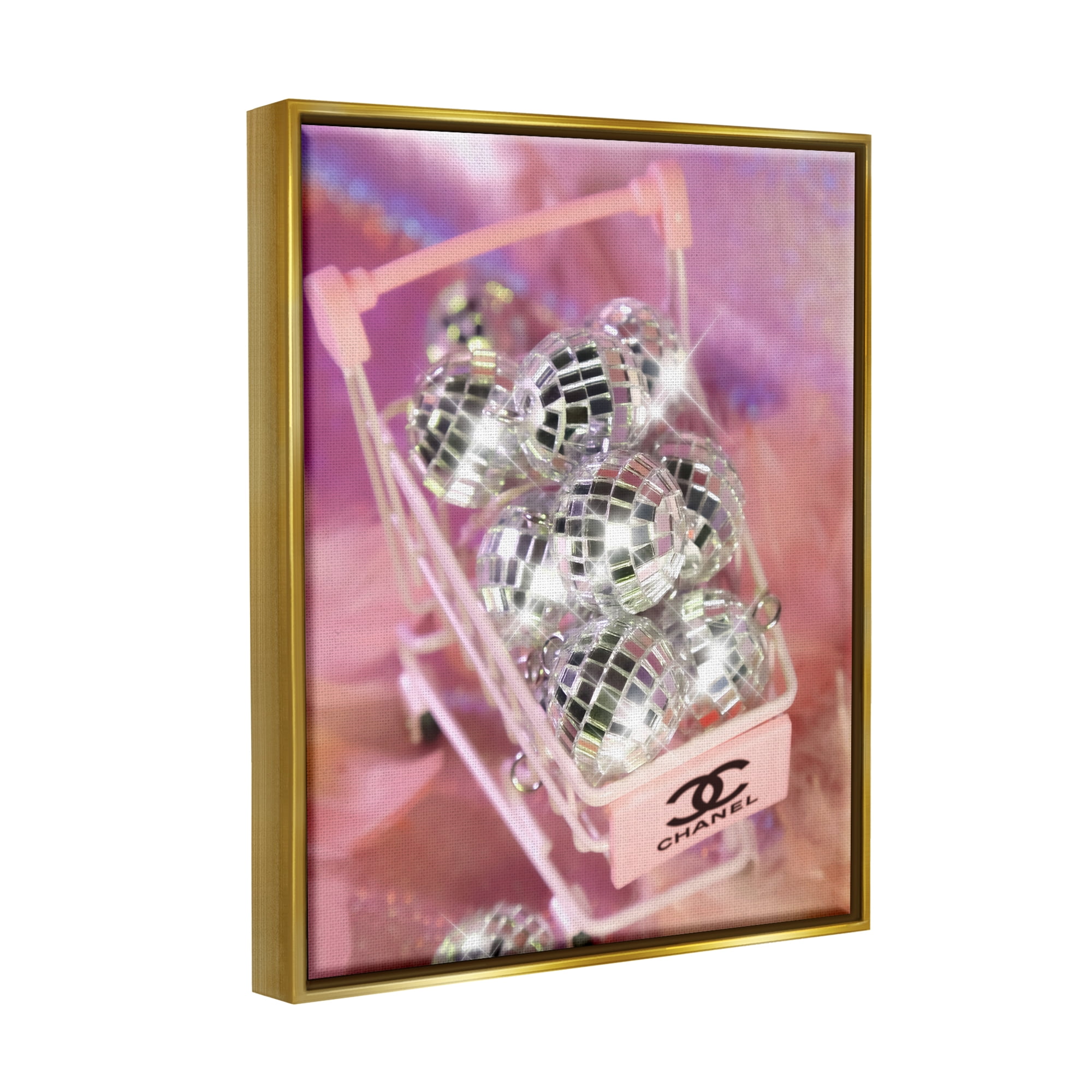 Stupell Industries Glam Disco Balls in Cart Beauty & Fashion Painting Gold Floater Framed Art Print Wall Art, 17 x 21