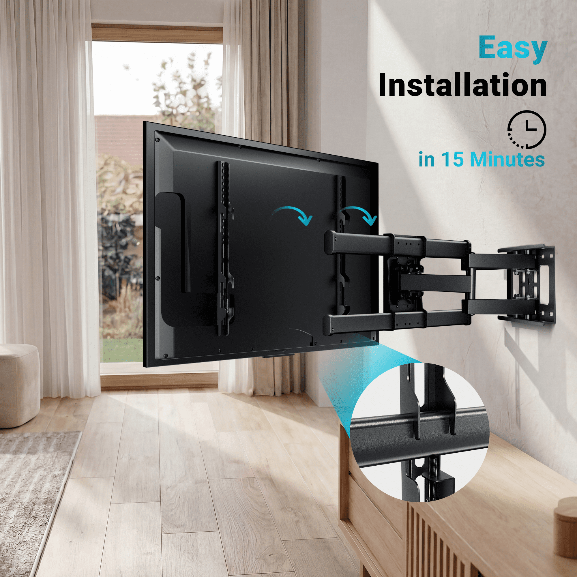 BONTEC Full Motion TV Wall Mount for 37-84 Inch TVs, Hold up to 132lbs, Max VESA 600x400mm, Swivel Tilt Dual Arms, Adjustable Viewing Angle, Fits 16" Wood Studs, Easy Assembly