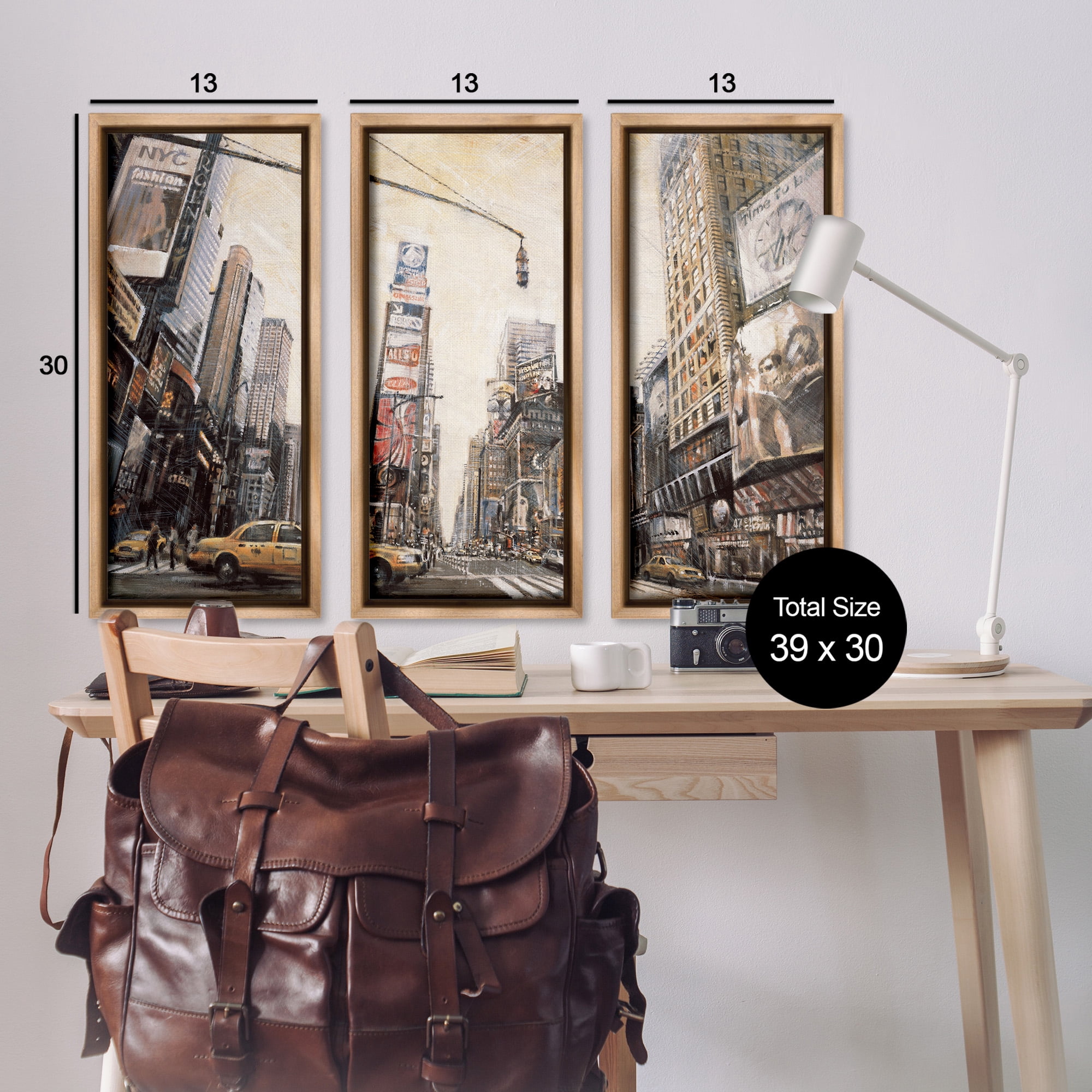 Stupell Industries New York City Streets Buildings Transportation Painting Brown Floater Framed Canvas Art Print Wall Art, 15 x 31, Set of 3