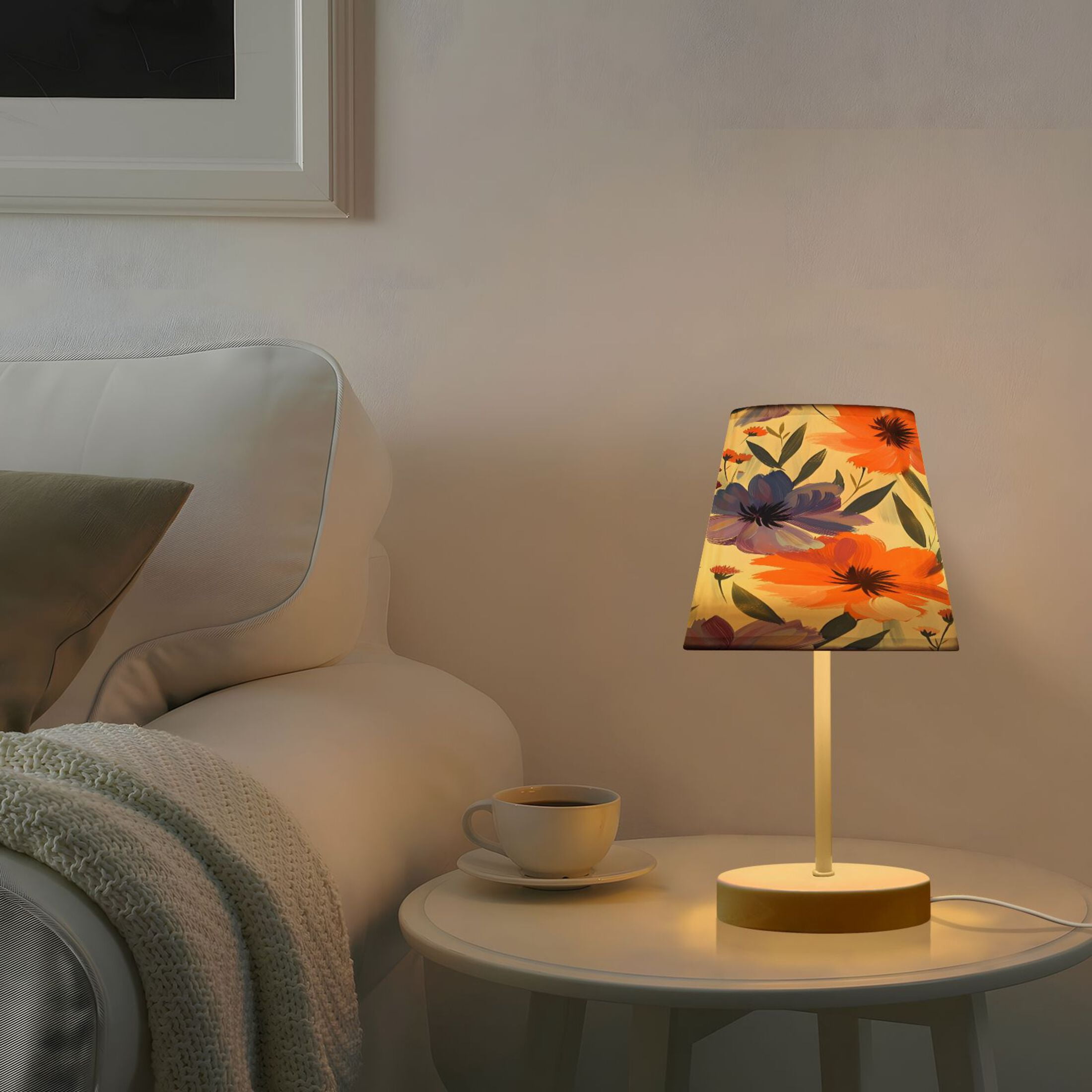 Ryvnso LED Bedside Table Lamp Flowers Oil Painting Bedroom Desk Lamps Nightstand Lampshade M