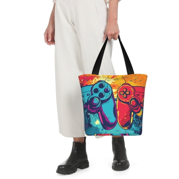 Horeoi Gaming Print Shoulder Bag for Women Large Capacity Zipper Tote for Shopping Beach Travel Gym with Inner Pocket