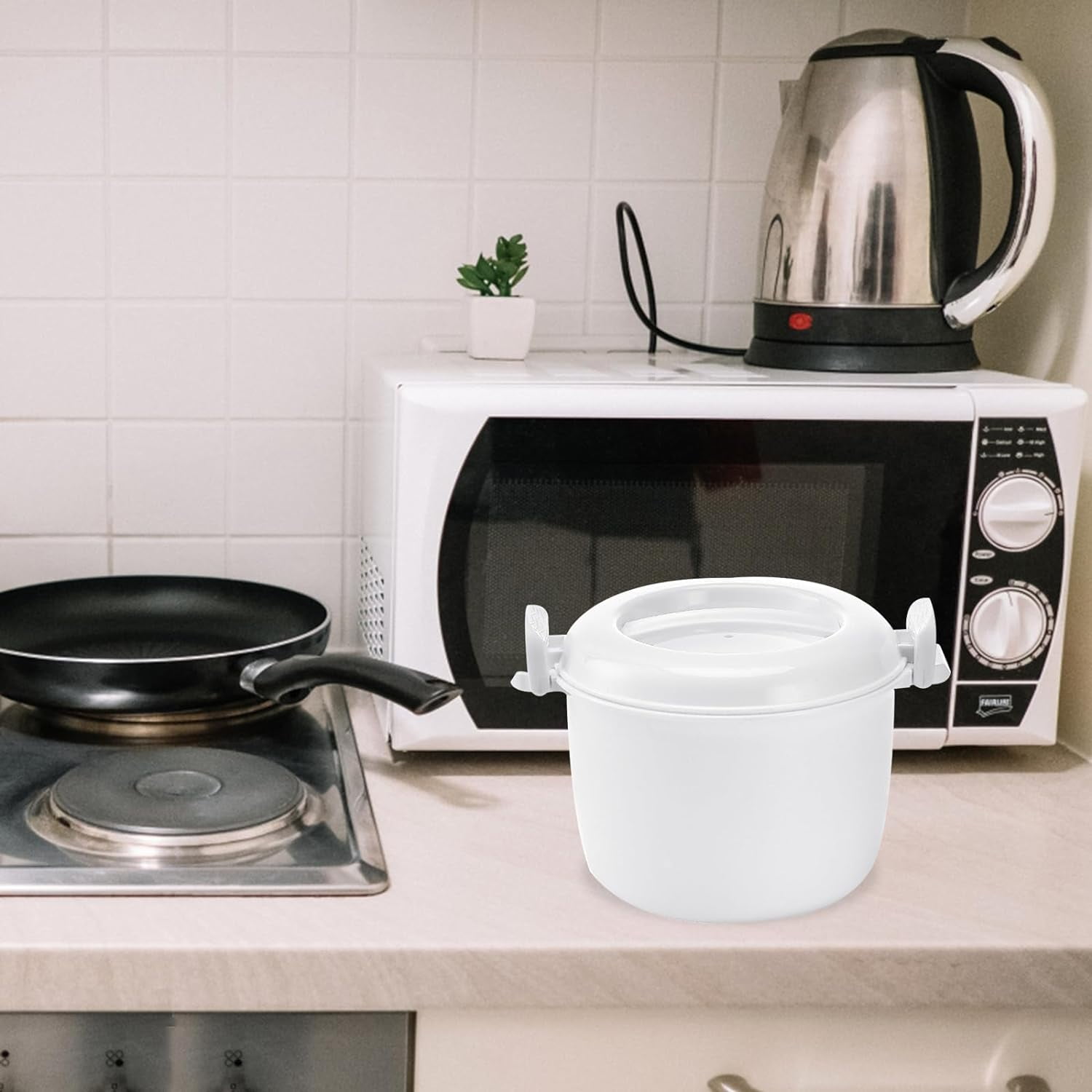 ABCISI Microwave Rice Cooker, Mini Microwave Steamer, Microwave Rice Maker Vegetable Steamer Pot, Microwave Cookware with Lid for Rice Vegetables, 18X18X15CM
