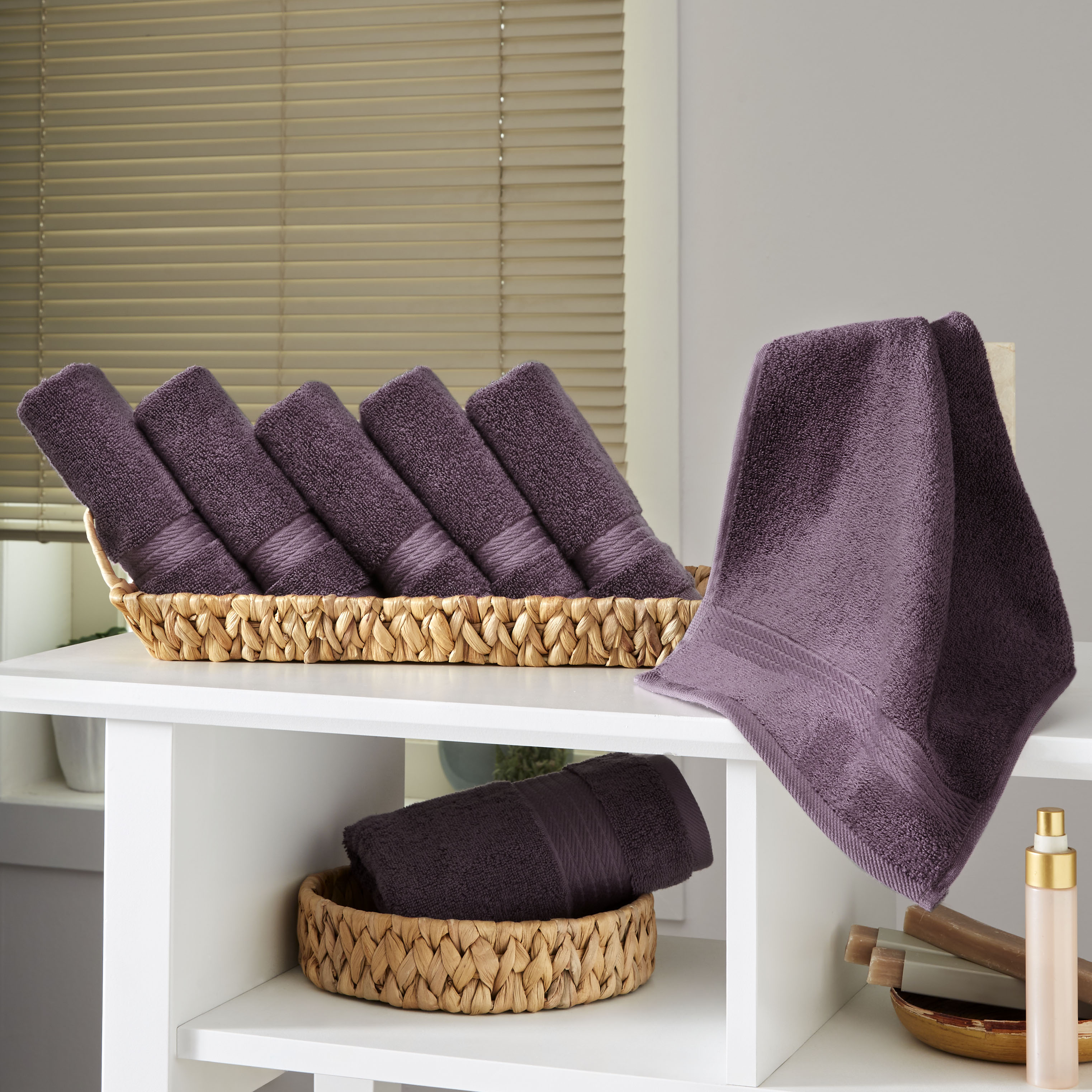 Ozdilek 6-Piece Washcloth Set 13x13 Bath Towels 100% Turkish Cotton, 600 GSM, Soft, Gentle on Sensitive Skin,Purpose Use, Washable, Reusable, Ideal for Baby Care & Spa 6 Towels  (Orchid Purple)
