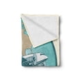 thumbnail image 2 of Airport Soft Flannel Fleece Throw Blanket, Abstract Vintage of Bon Voyage Text and Retro Plane on Globe, Cozy Plush for Indoor and Outdoor Use, 50" x 60", Ivory Cadet Blue, by Ambesonne, 2 of 5
