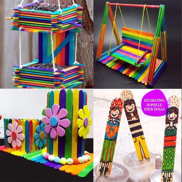Palitos de madera de colores para manualidades, 400 piezas de palitos de helado de madera de colores para manualidades, paletas de madera de fácil instalación
