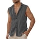 thumbnail image 1 of Top Abrigo Hombres Color Sólido Versátil Botón Solapa, Blusa sin Mangas de Lino de Algodón para el Verano, 1 of 6