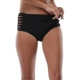 thumbnail image 4 of Solid Ruched Bikini Bottoms for Women High Cut Black Swimsuit Bottoms, 4 of 7