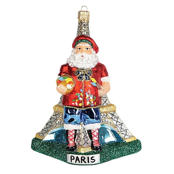 Paris France Santa Polish Glass Christmas Ornament Eiffel Tower Decoration