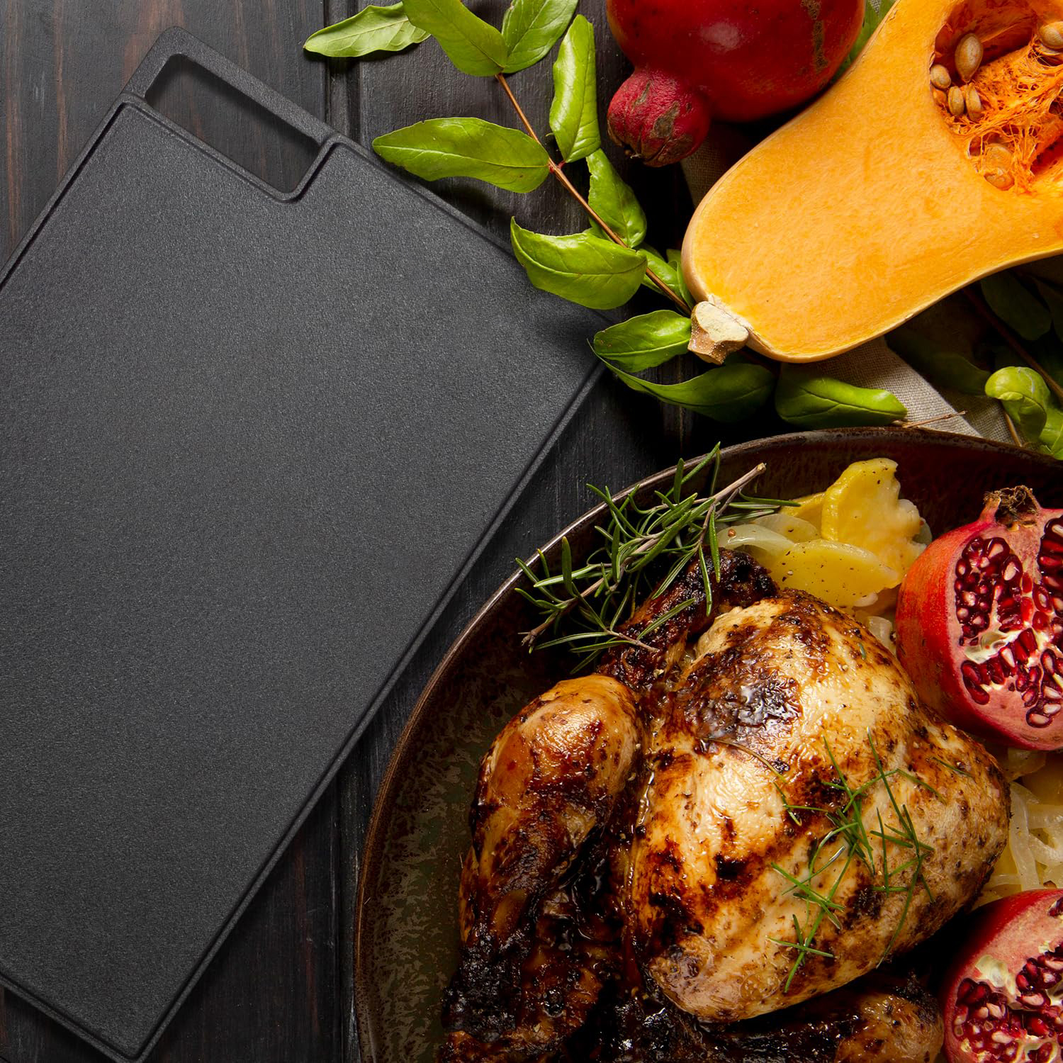 Mibote Reversible Cast Iron Grill and Griddle Plate Pan Set,Works on Stove,Grill,and Fire,Black10.1" x 17.9"