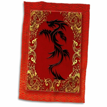 Year Dragon Zodiac 3dRose Chinese Zodiac Year of the Dragon Chinese New Year Red, Gold and Black - Towel, 15 by 22-inch ()