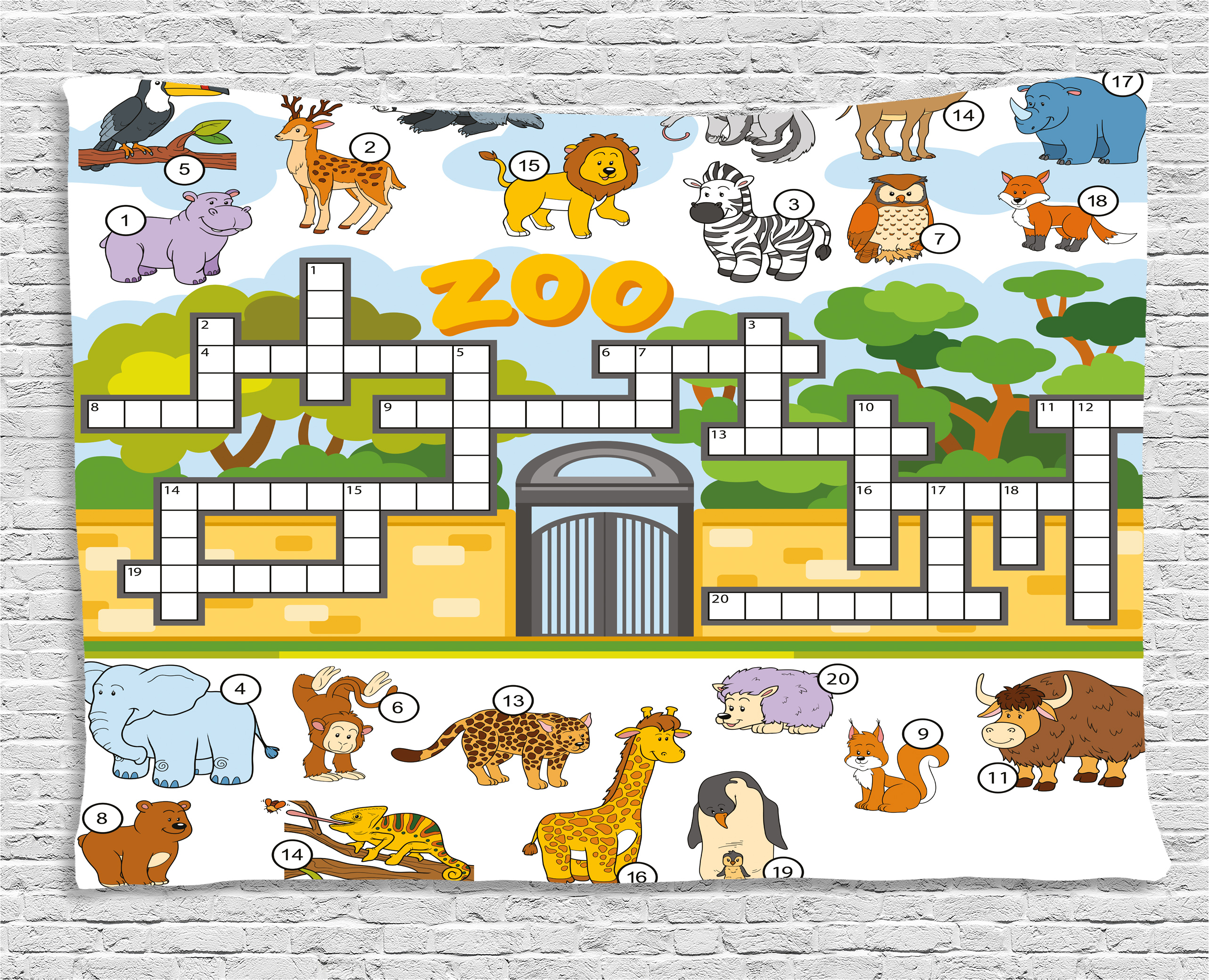 word search puzzle tapestry zoo themed education game