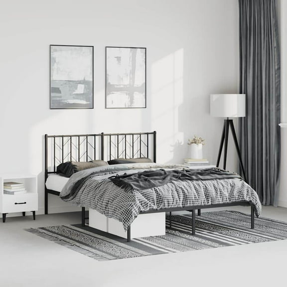 vidaXL Queen Metal Bed Frame with Headboard, Under Bed Storage, Noise Free, Black, No Mattress