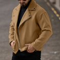 thumbnail image 4 of LMOIPLI Men's Asymmetric Zip Wool‑Blend Biker Jacket, Lapel Long‑Sleeve Outer Coat, Casual Fall Winter Moto‑Style Outerwear for Men Khaki L, 4 of 7
