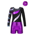 thumbnail image 5 of Alvivi Girls Metallic Long Sleeve Gymnastics Leotards Dancing Tumbling Bodysuit with Shorts Hairband Dark Pegasus 14, 5 of 7