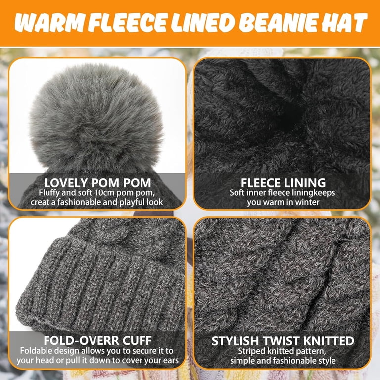 Winter Beanie Hat Scarf Gloves Set for Women Men, Fleece  display picture 2