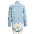 thumbnail image 4 of LUXUR Women Distressed Denim Trucker Jackets Hole Fall Jean Jacket Light Blue L, 4 of 7