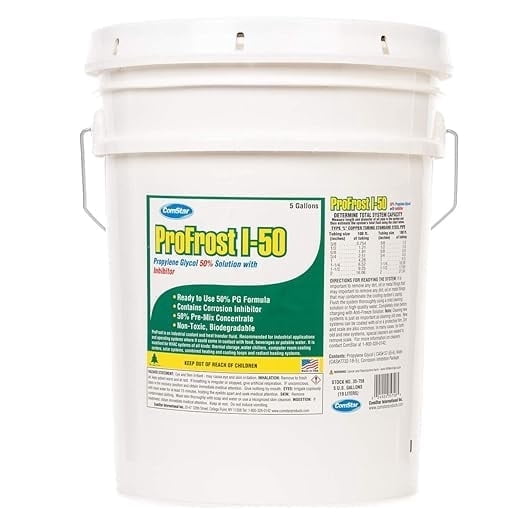ComStar ProFrost I-50 Propylene Glycol Heat Transfer Fluid Anti-Freeze with Inhibitor, Prediluted to 50% Antifreeze & Coolant, 5 Gallon