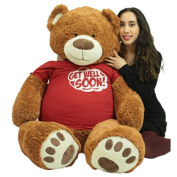 Get Well Soon Giant Teddy Bear 5 ft Soft 60 Inch, Wears Removable T-shirt Get Well Soon, Cookie Dough Color