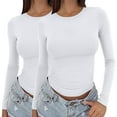 thumbnail image 2 of Dyfzdhu Long Sleeve Shirts For Women Long Sleeved Round Neck Slim Bottom Sweater Basic Clothing For Outdoor Wear Sports Top Womens Blouses, 2 of 6