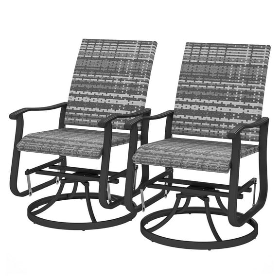 Wicker Patio Glider Chairs Set of 2, Outdoor Swivel Glider Chair with Steel Frame, High Back, Gray