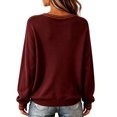 thumbnail image 3 of Womens Sweatshirt Distressed Washed V Neck Broom Witch Print Long Sleeve Pullover Relaxed Fit Casual Fall Festival Halloween Top Wine M, 3 of 3