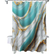 Shower Curtain Aqua Marble Shower Curtains for Bathroom Decor Gold Edge Texture Shower Curtain Sets with Hooks Waterproof Fabric Bath Curtain Standard 72" X 72"