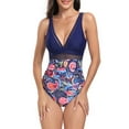 thumbnail image 2 of Liacowi Women's Summer Swimwear Sleeveless V Neck Solid Color/Floral Bathing Suit Monokini Swimsuit, 2 of 7
