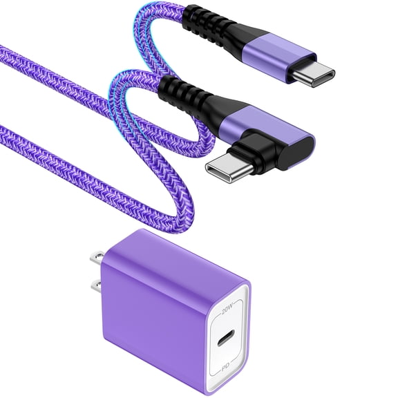 Charging Block, PD 20W USB C Charger Block with 6FT USB C to C Charging Cable, Type C Block USB C Wall Charger Power Adapter Fast Charging Station with Type C Phone Charger Cords, Purple