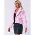 thumbnail image 4 of DARING DIVA Women's Cropped Jacket Notch Lapel Faux Fur Fluffy Coat S Light Pink, 4 of 6