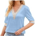 thumbnail image 2 of Fiudx Ropa de Mujer Top de Manga Media de Satén de Encaje Liso con Cuello En V a La Moda para Mujer, 2 of 6
