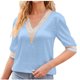 thumbnail image 2 of Fiudx Camisetas para Mujer Top de Manga Media de Satén de Encaje Liso con Cuello En V a La Moda para Mujer, 2 of 6