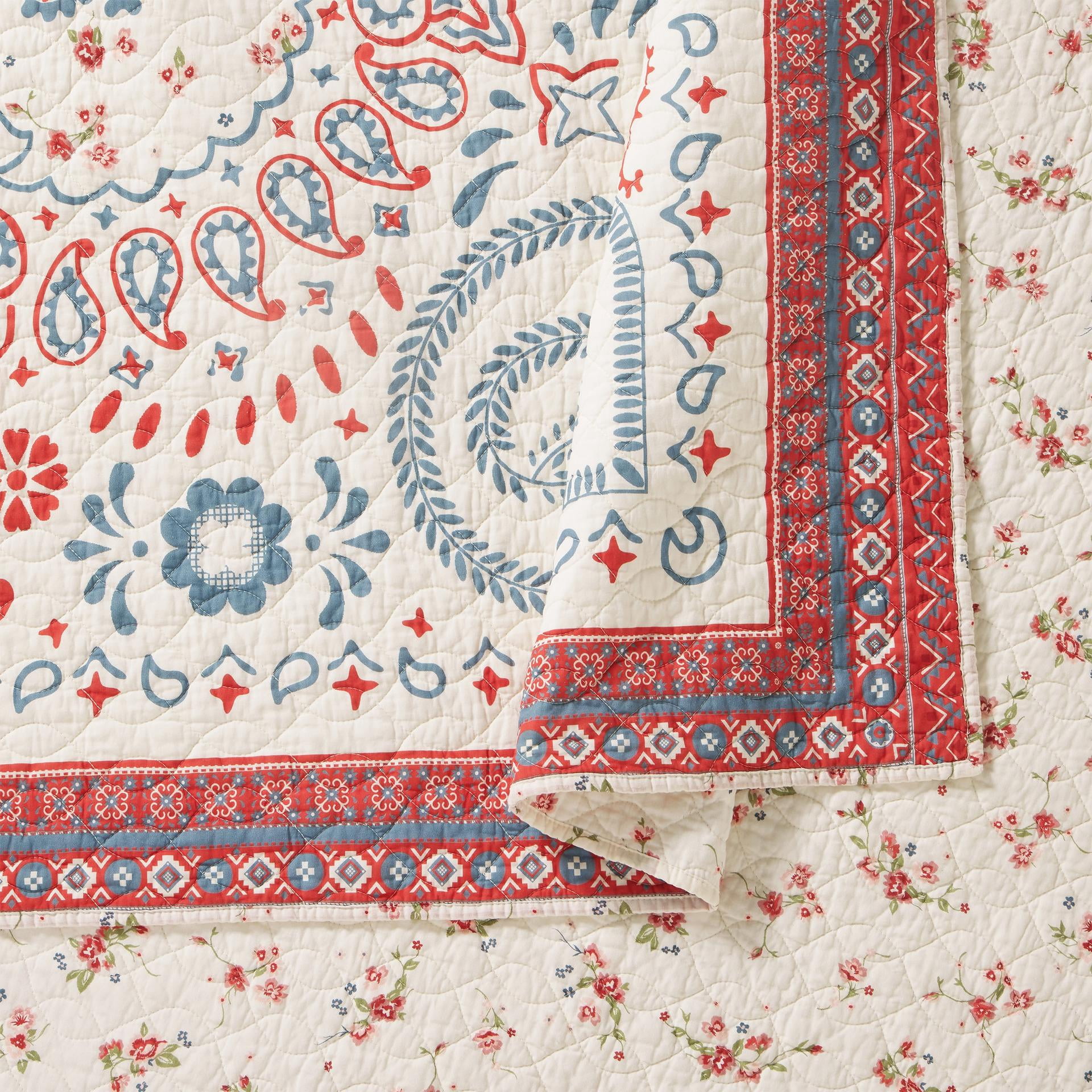 Boho Americana 2-Piece Cotton Reversible Quilt Set - Twin/Twin XL, All Ages