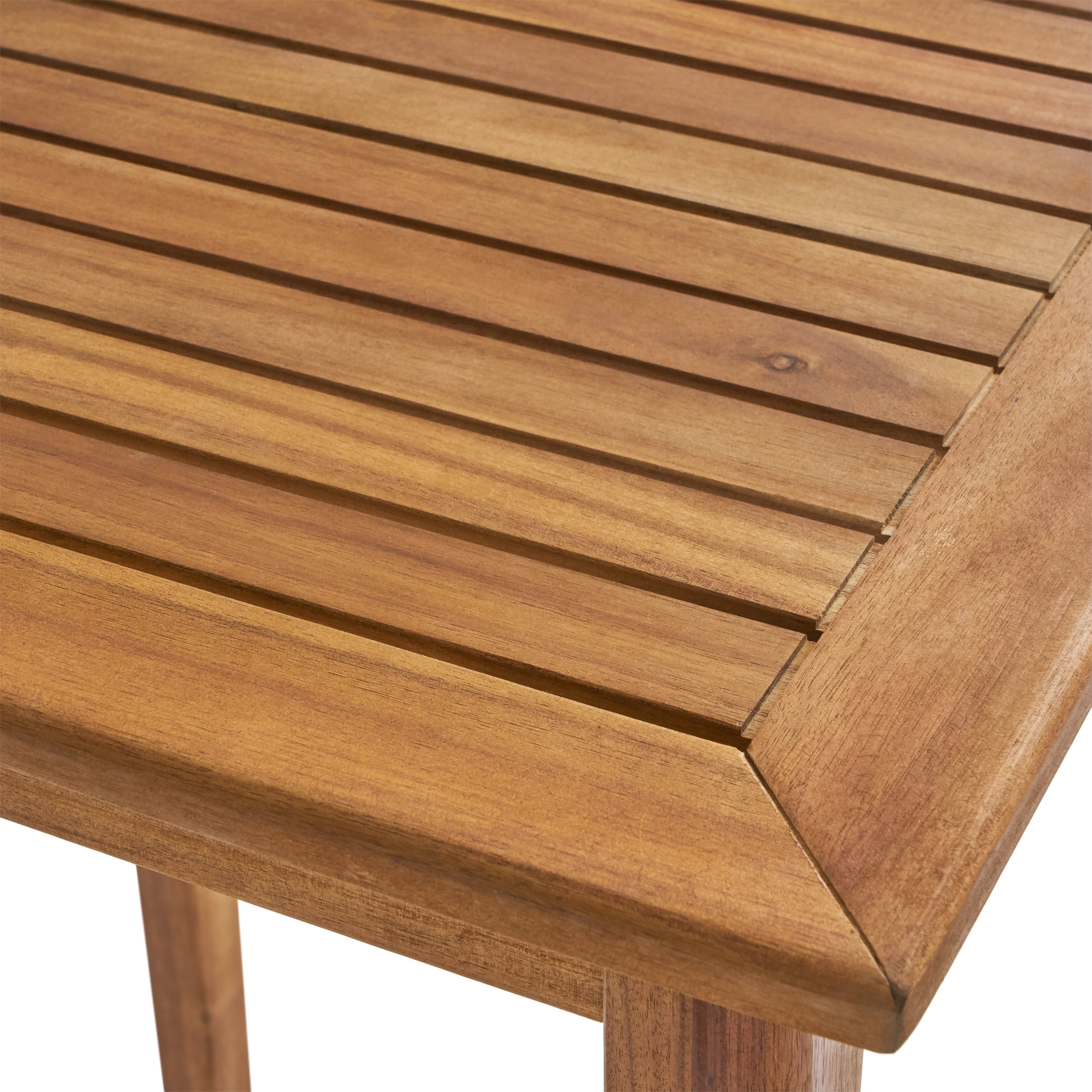Outdoor Rectangular Bar Height Table, Solid Acacia Wood Top for Patio Garden, Teak Finish