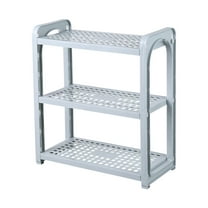 3-Tier Desktop Storage Rack Organizer, Adjustable Height (12.2x11.22x5.31in), White/Gray Plastic Shelf for Kitchen, Bathroom, Office, Dorm, Spice & Cosmetic Organizer