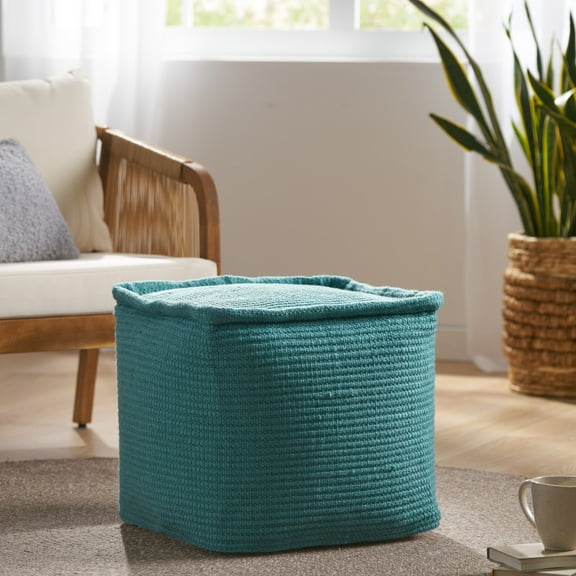 Noble House Cadence Boho Yarn Pouf in Teal
