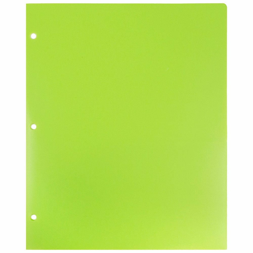 JAM Paper Heavy Duty Plastic 3 Hole Punch Pocket Folders, Extra Tough, Lime Green, Bulk 48/Pack