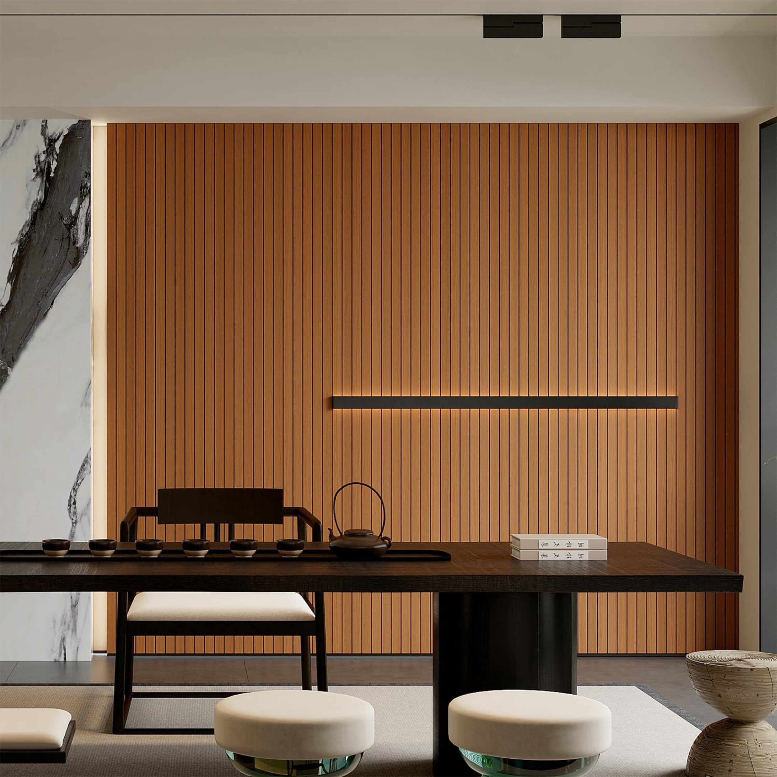 Peel and Stick PVC Slat Wall Panel 118"x15.75" Self-Adhesive Thick Faux Oak Wood Grain Wallpaper Panel 3D Soundproof Wall Panels for Walls & Ceilings