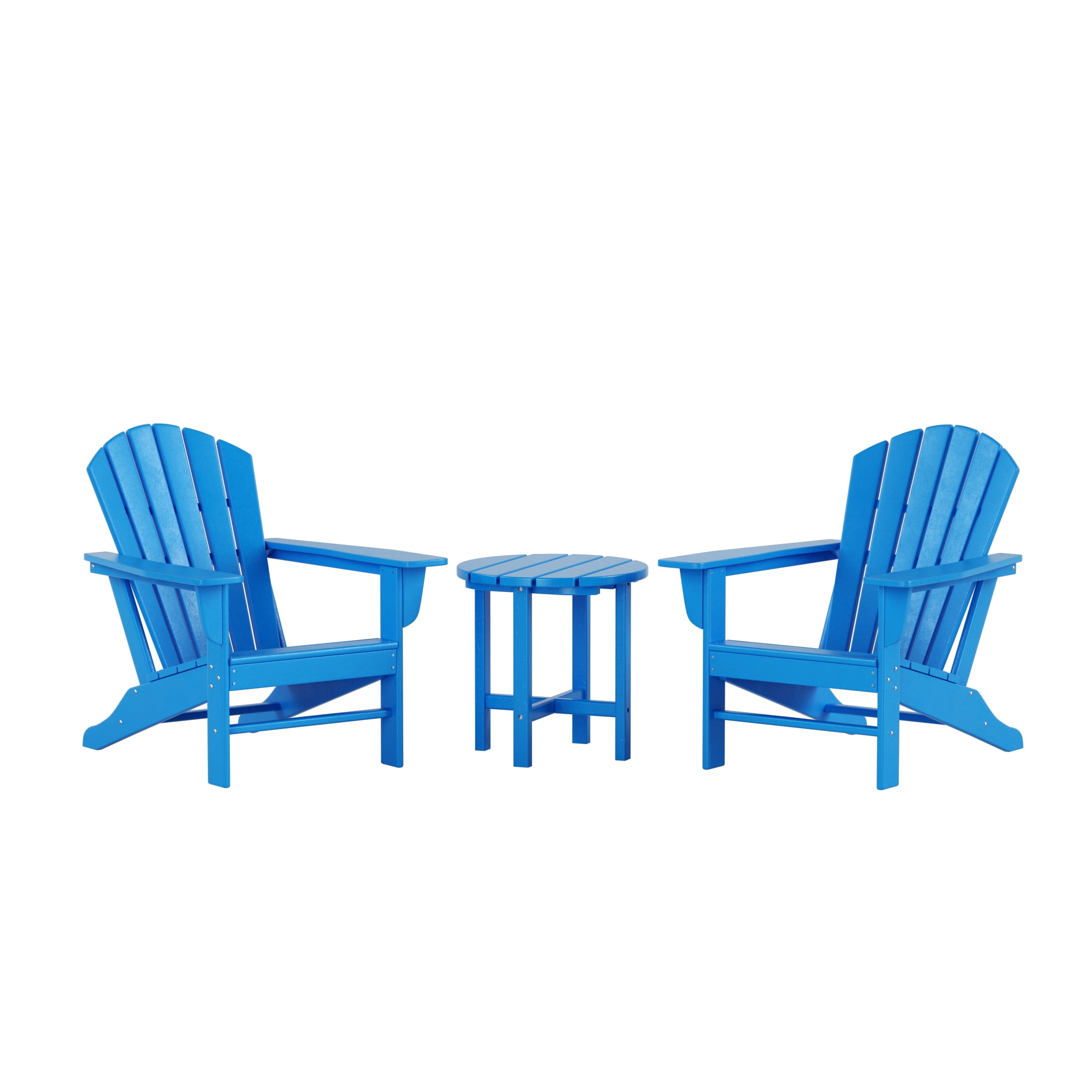 Garden 3-Piece Patio Adirondack Chair with Round Accent Side Table Set, Pacific Blue