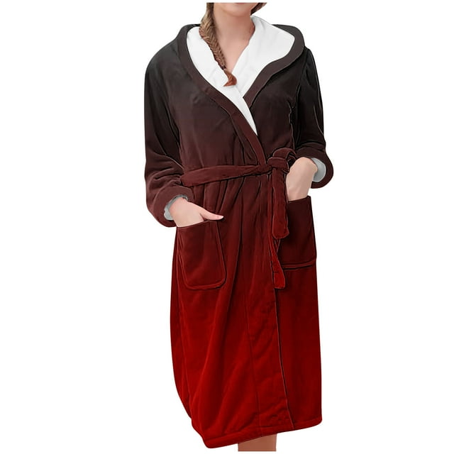 Erwazi Women Robe Fleece Plush Soft Fuzzy Cozy Warm Lightweight Bathrobe House Long Robe for Women