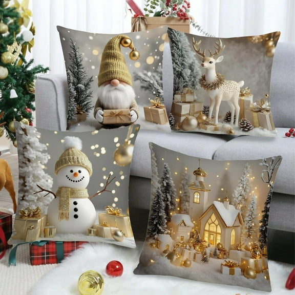 Fwttom Christmas Throw Pillow Covers 18 x 18 - Festive Decorative Sofa Throw Pillow Covers Cushion Case Home Holiday Decor