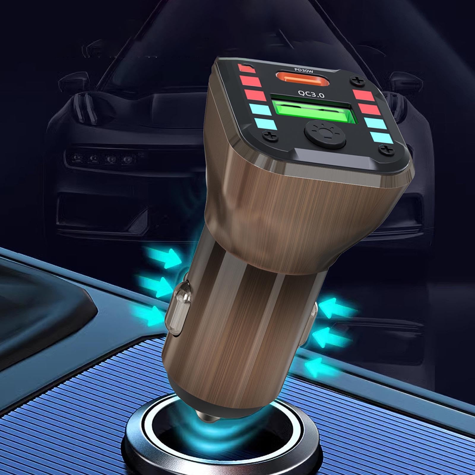 Danhjin Cars Chargers Car Charger Two Ports Super Fast Charging High Power Colorful Ambient Light