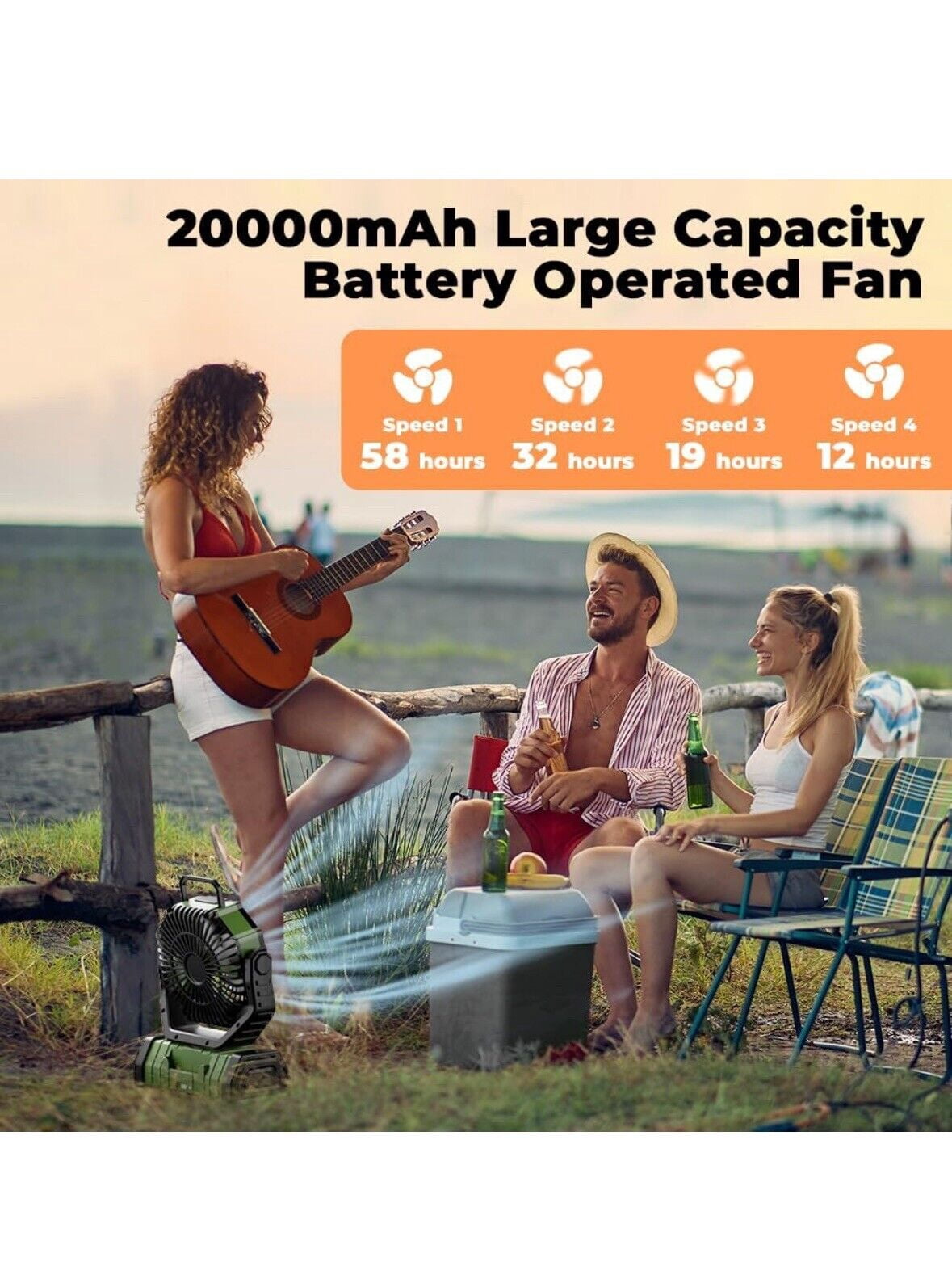 20000mAh Camping Fan w/ LED light - Rechargeable power bank Oscillating, Remote