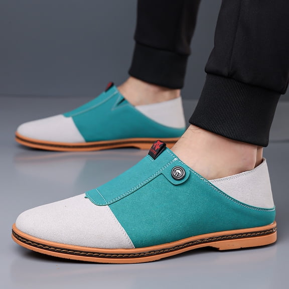 Men's Two-Tone Suede Slip-On Casual Shoes - Color Block Loafers