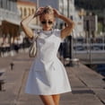 thumbnail image 1 of Vestido corto ajustado con bolsillos para mujer, prenda de manga corta con cuello redondo, color negro, elegante, a la moda, para oficina, Verano, 1 of 5